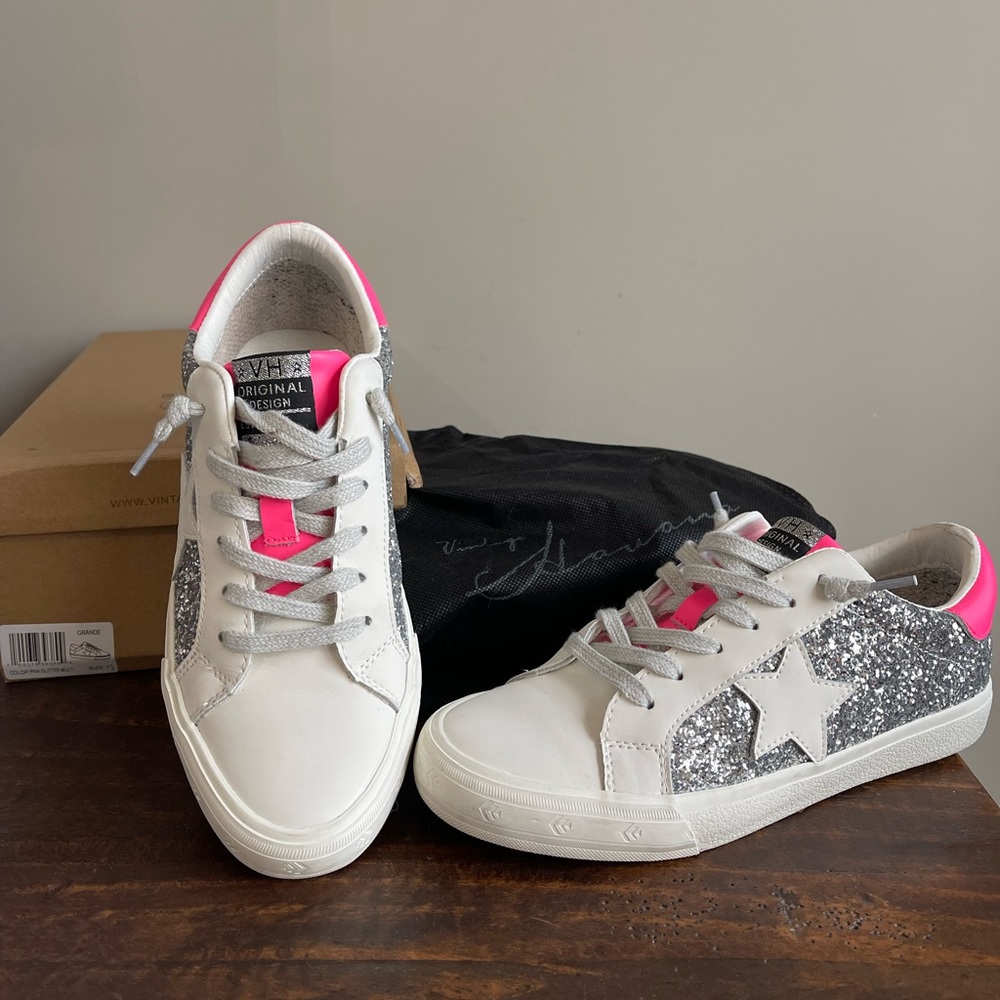 Vintage Havana Grande WOMENS GIRLS PINK GLITTER SILVER 7.5 like new